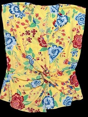 Women’s Cap Shoulder Twist Front Tube Top Yellow Multicolor Floral Sleeveless